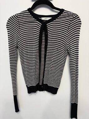 Zara Black and White Geometric Button-Up Cardigan